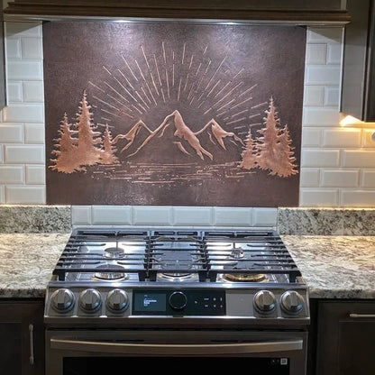 Copper Backsplash (Rising Sun Behind the Mountains, Brown Patina)