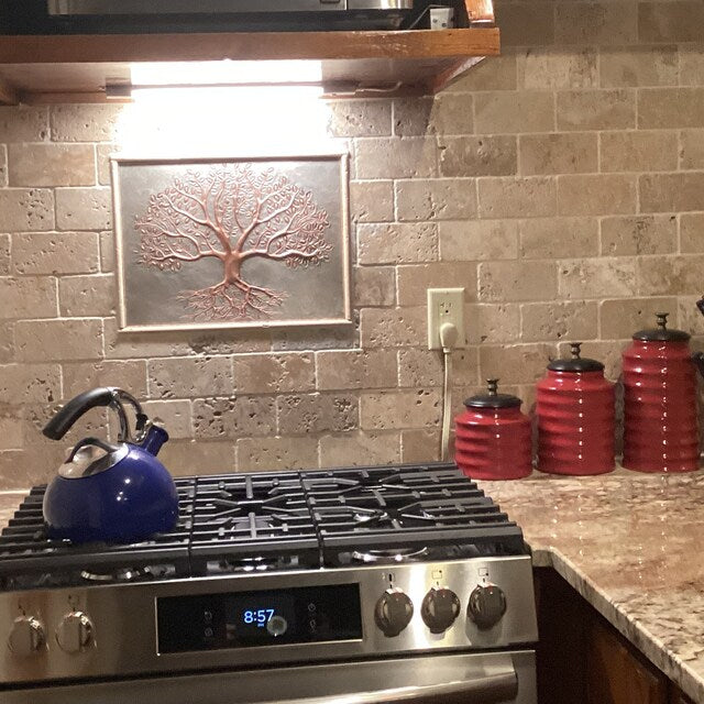 Gray & Copper Tree With Roots Backsplash | Modern Handmade Copper Kitchen Backsplash Panel - Natuross