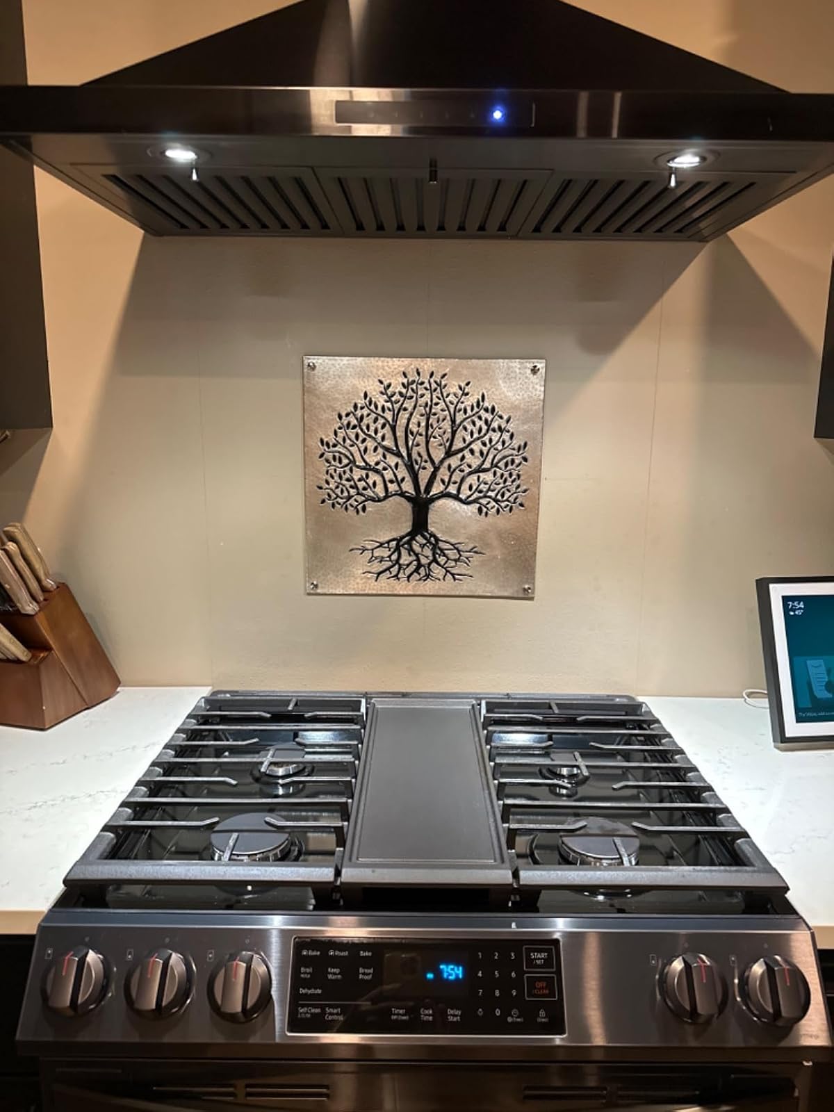 Gray & Black Tree With Roots Backsplash | Contemporary Handmade Copper Kitchen Backsplash Panel - Natuross