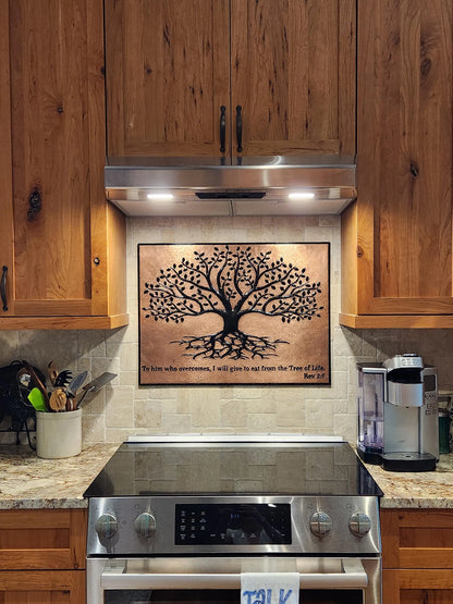Copper & Black Tree With Roots Backsplash | Handmade Bold Copper Kitchen Backsplash Panel - Natuross