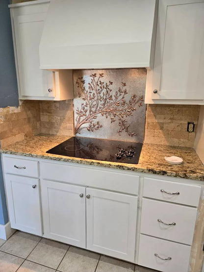 Gray Copper Tree Branches Backsplash | Handmade Copper Kitchen Backsplash Tile