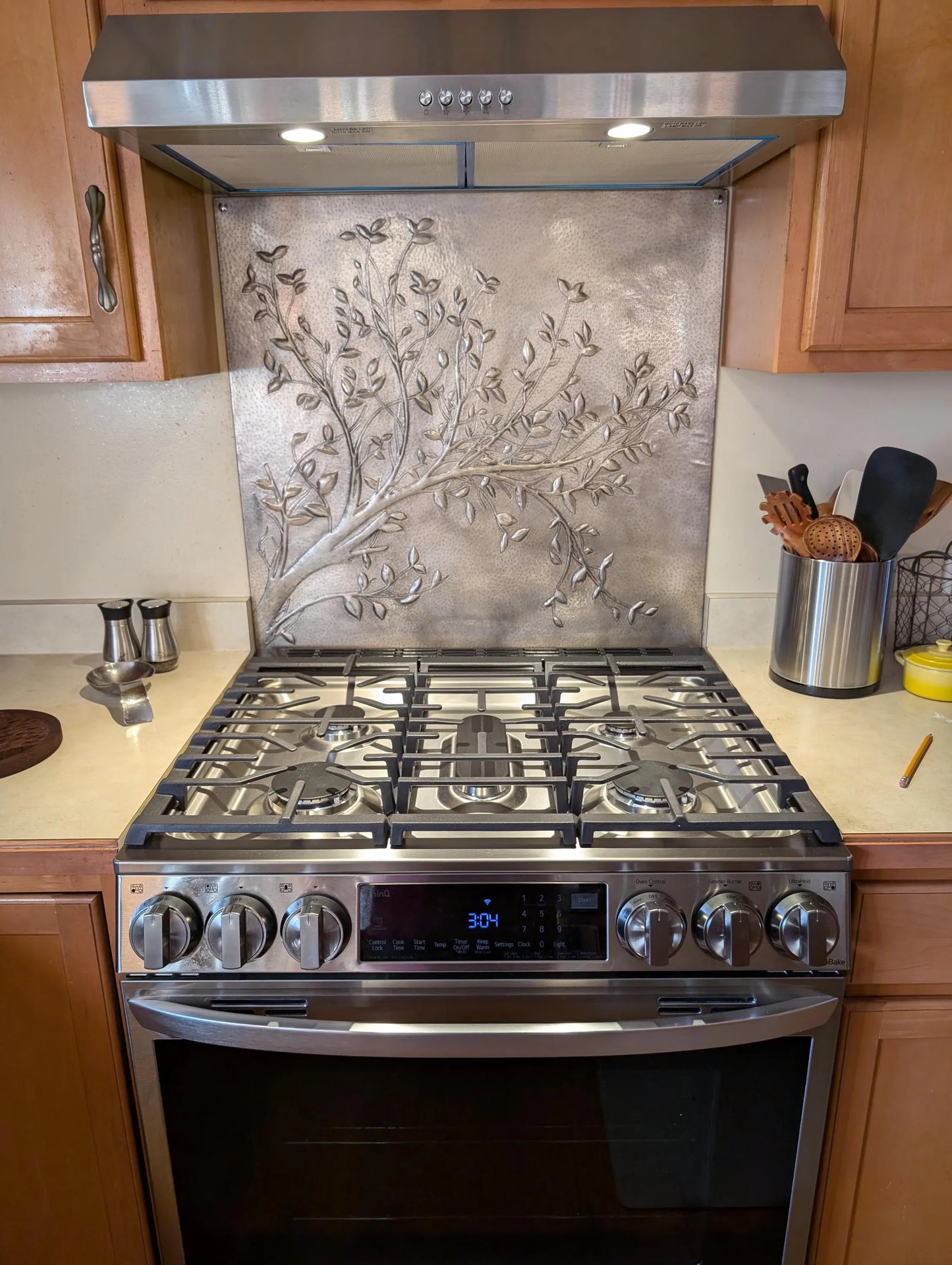 Gray Tree Branches Copper Backsplash | Modern Farmhouse Handmade Copper Kitchen Backsplash Panel