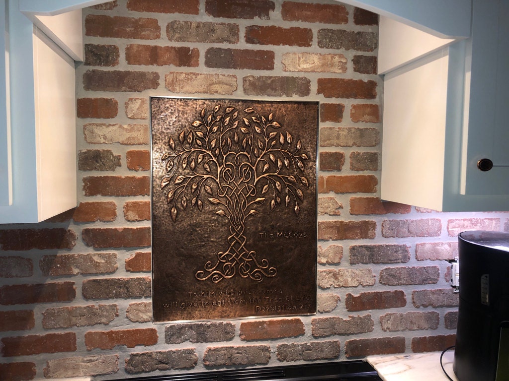 Tree of Life Copper Backsplash Tile – Hand-Hammered Copper Artwork – Custom Size, Finish & Personalized Design - Natuross