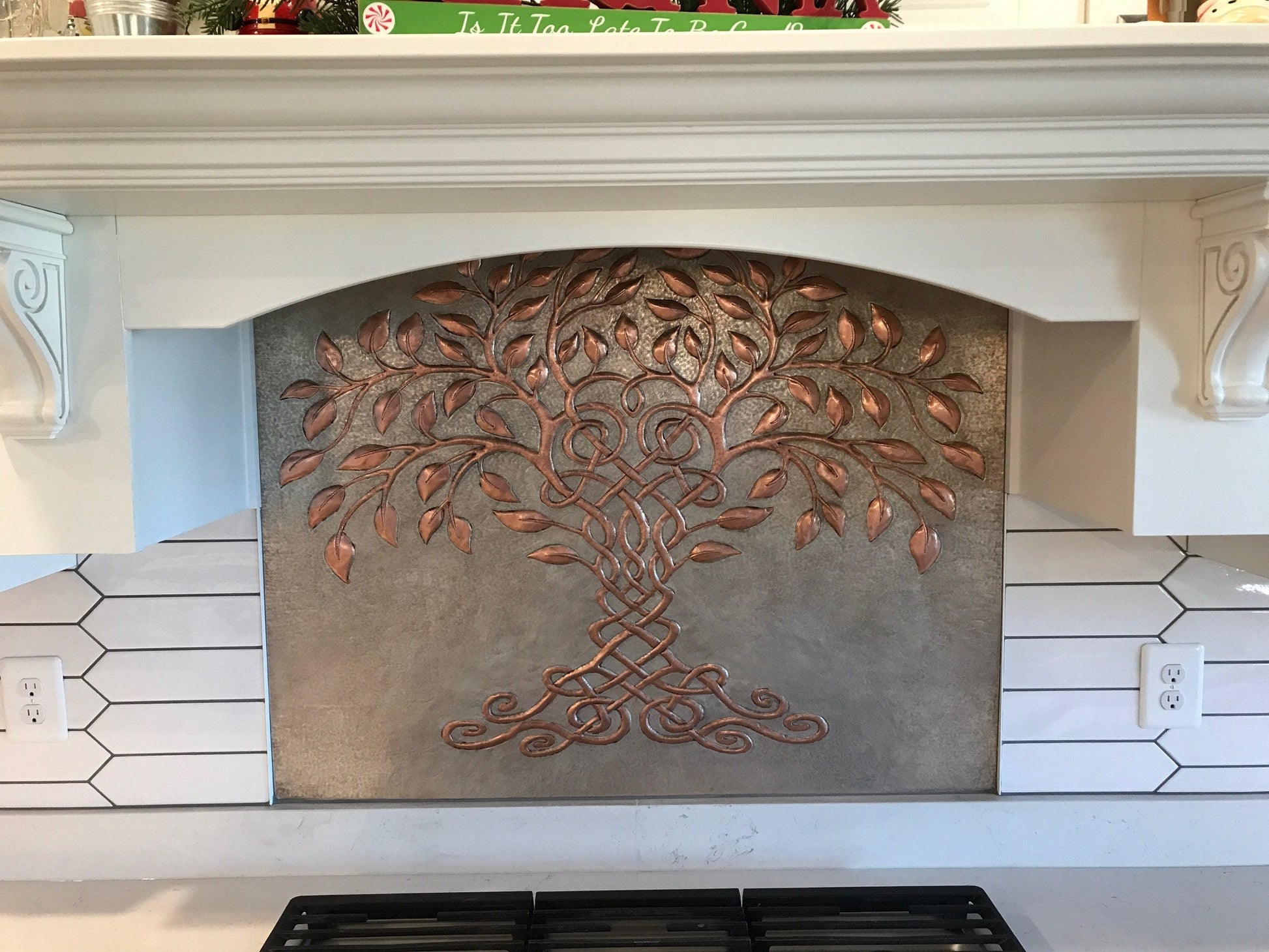 Celtic Tree of Life Copper Backsplash – Gray & Copper Patina | Custom Handmade Kitchen Wall Tile - Natuross