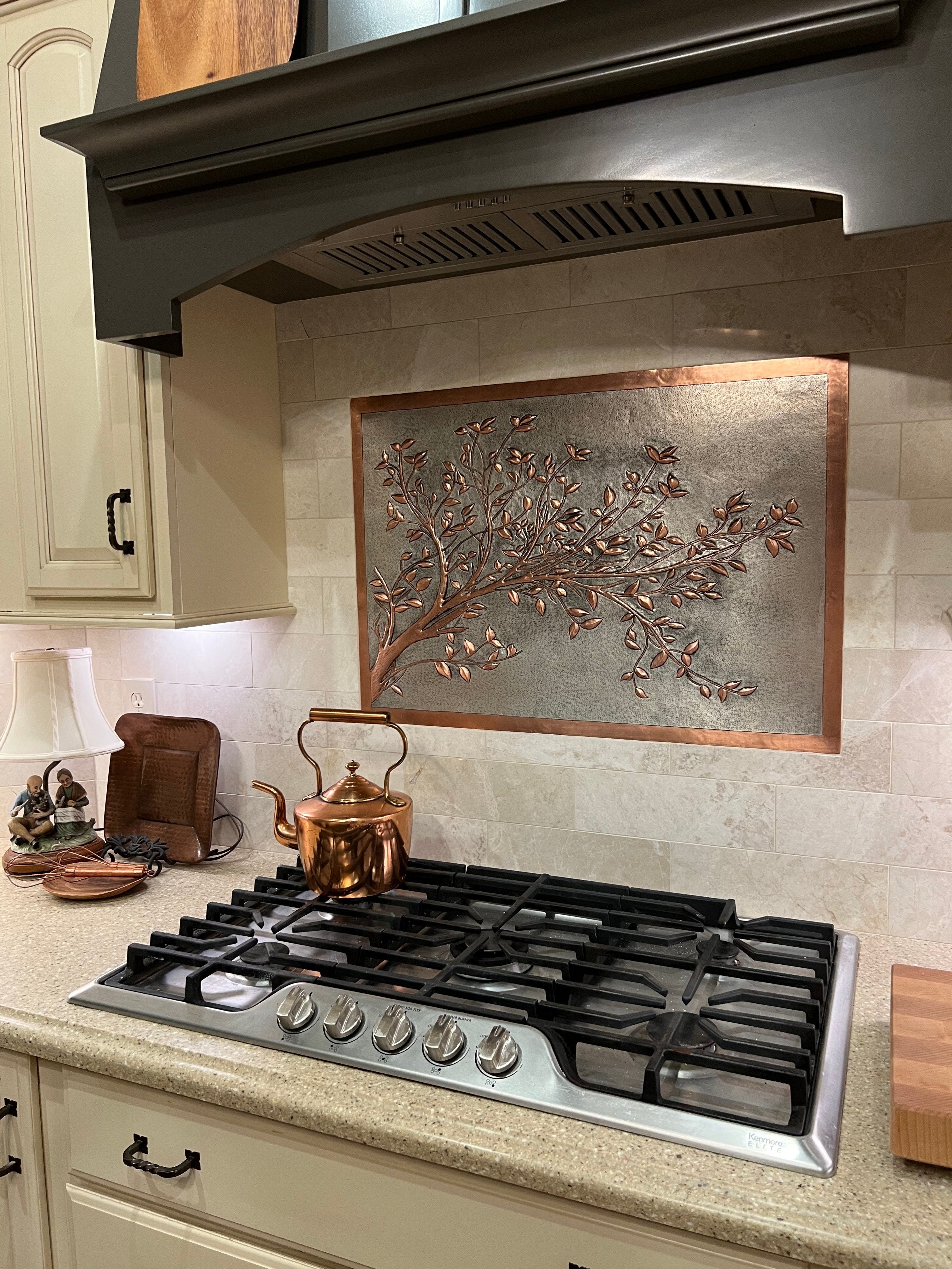 Gray Copper Tree Branches Backsplash | Handmade Copper Kitchen Backsplash Tile - Natuross