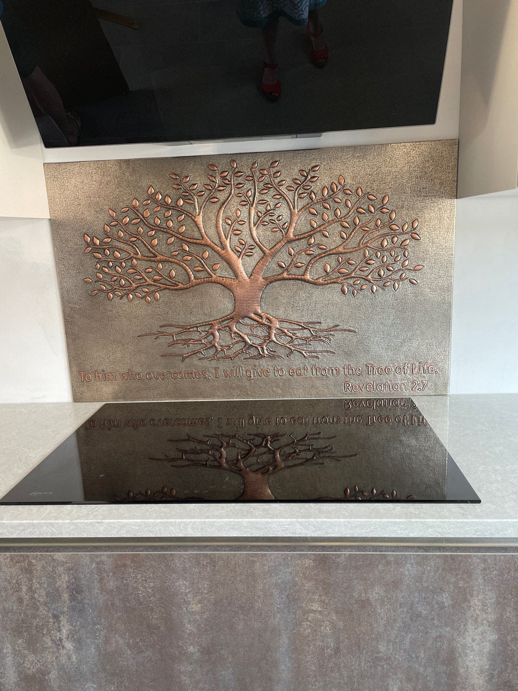 Gray & Copper Tree With Roots Backsplash | Modern Handmade Copper Kitchen Backsplash Panel - Natuross