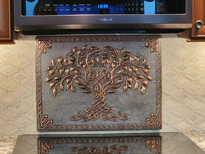 Gray & Copper Tree of Life Backsplash | Two-Tone Handmade Copper Kitchen Wall Art - Natuross