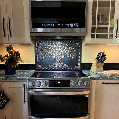 Copper Kitchen Backsplash (Celtic Tree of Life with Border, Black&Copper Color)