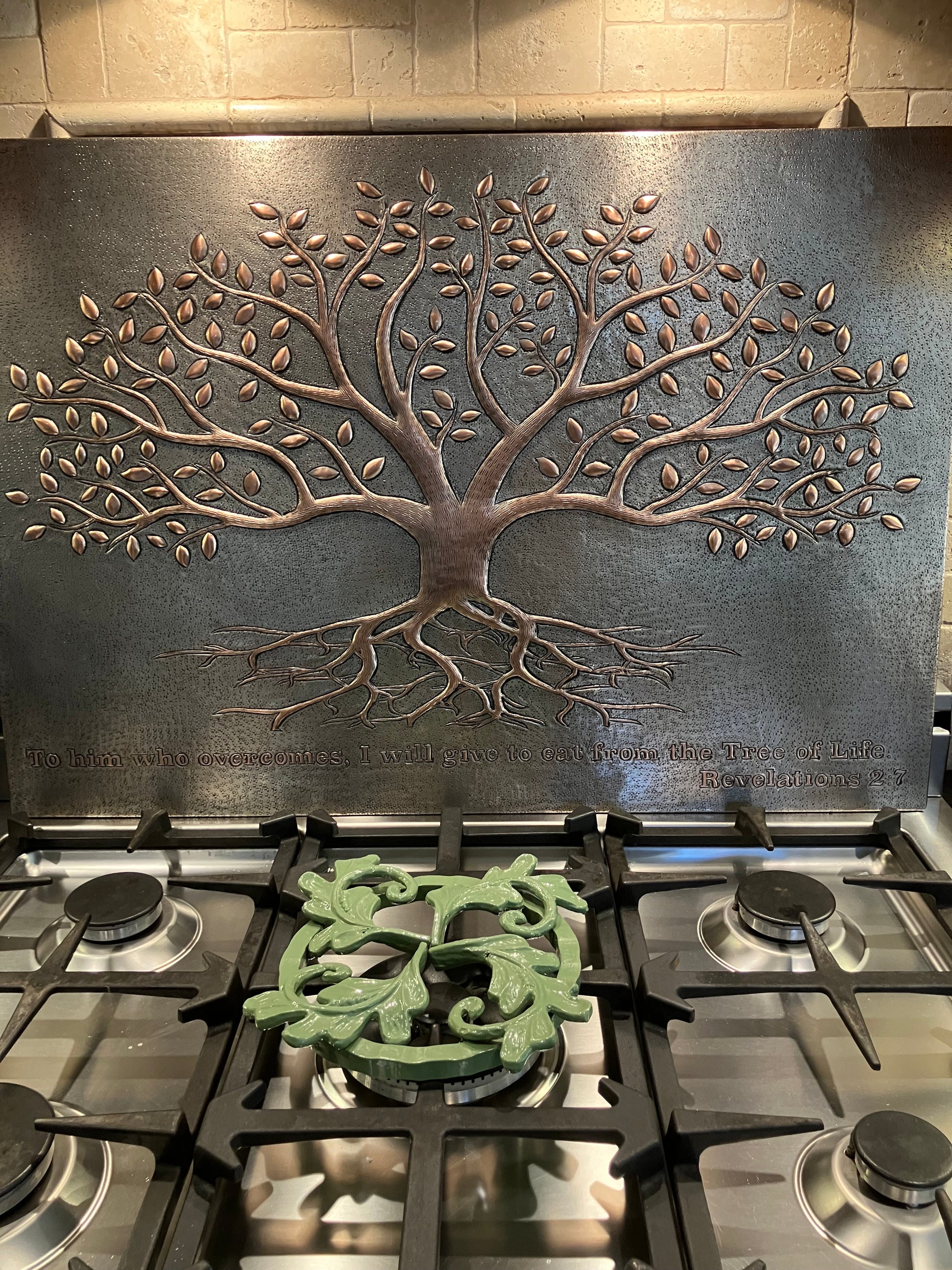 Gray & Copper Tree With Roots Backsplash | Modern Handmade Copper Kitchen Backsplash Panel - Natuross