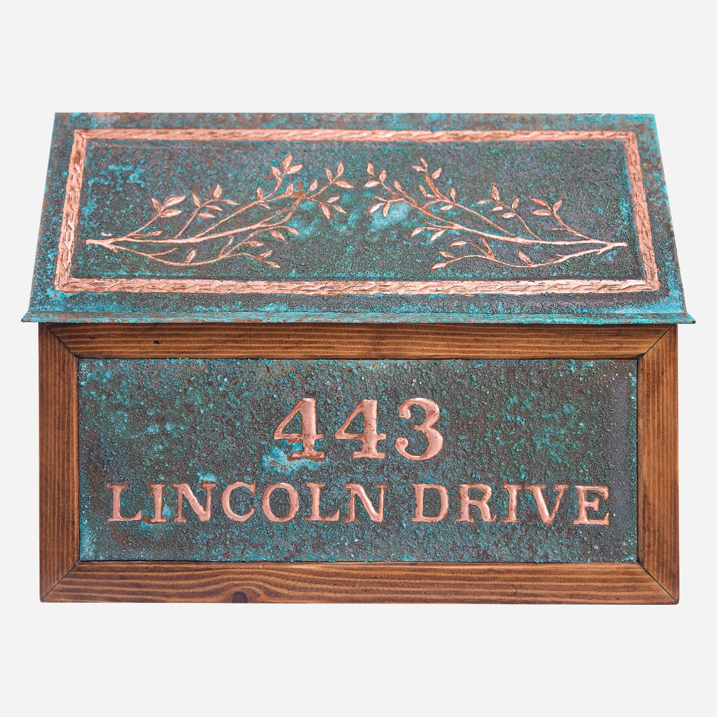 Wall Mounted Copper Letterbox in Green Patina