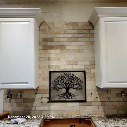 Gray & Black Tree With Roots Backsplash | Contemporary Handmade Copper Kitchen Backsplash Panel - Natuross