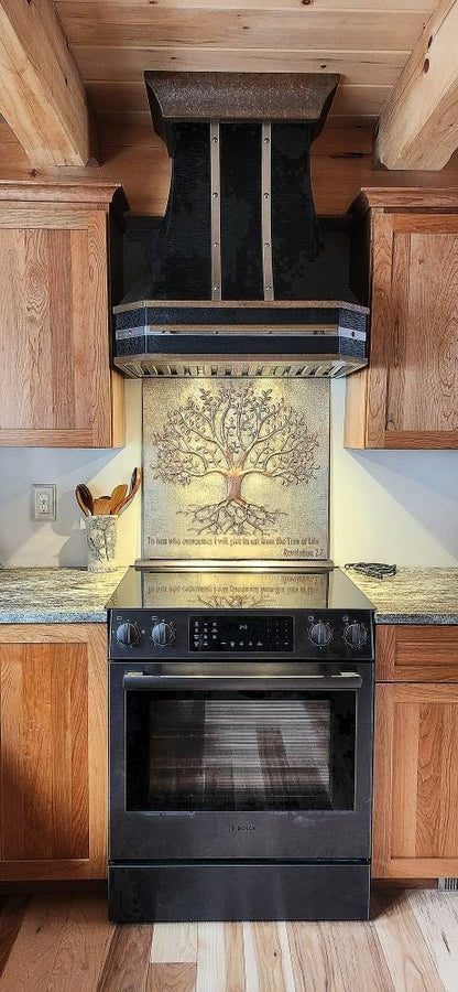 Gray & Copper Tree With Roots Backsplash | Modern Handmade Copper Kitchen Backsplash Panel - Natuross