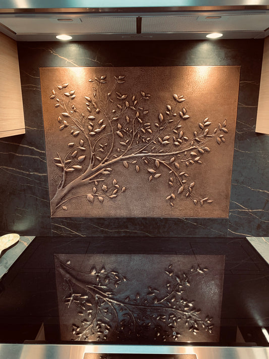 Carrelage de crédence de cuisine rustique – Branches d'arbre en cuivre – Cuivre naturel