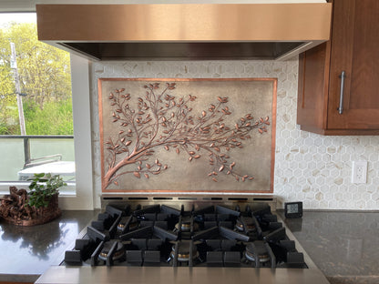 Gray Copper Tree Branches Backsplash | Handmade Copper Kitchen Backsplash Tile