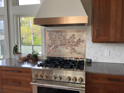 Gray Copper Tree Branches Backsplash | Handmade Copper Kitchen Backsplash Tile