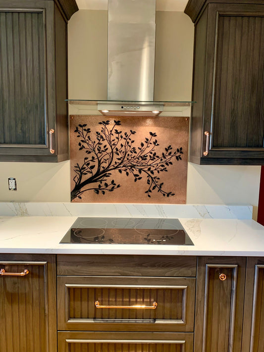 Copper & Black Tree Branches Backsplash | Bold Handmade Copper Kitchen Backsplash Panel - Natuross