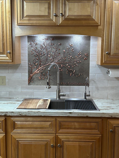 Gray Copper Tree Branches Backsplash | Handmade Copper Kitchen Backsplash Tile