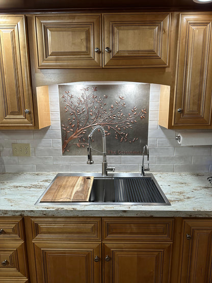 Gray Copper Tree Branches Backsplash | Handmade Copper Kitchen Backsplash Tile