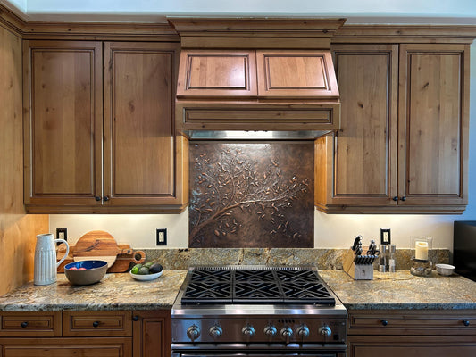 Rustic Brown Copper Tree Branches Backsplash | Handmade Farmhouse Kitchen Wall Art - Natuross