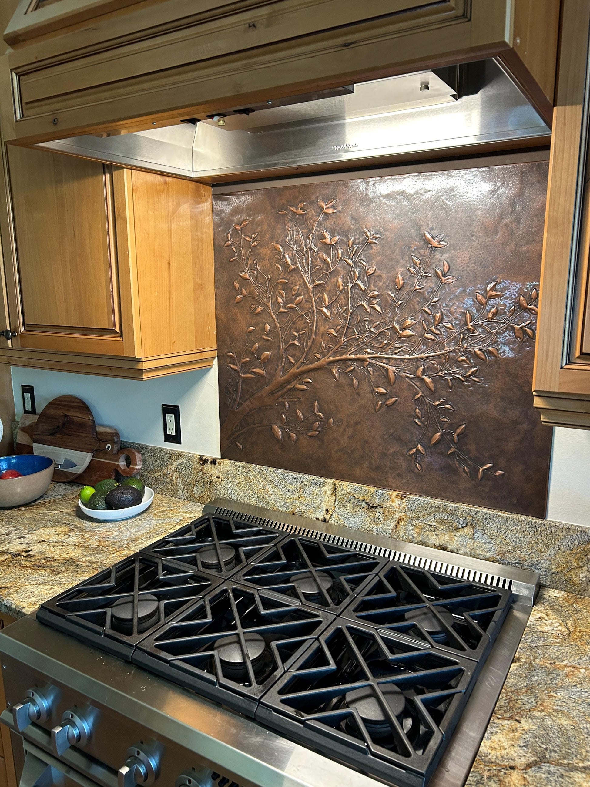 Rustic Brown Copper Tree Branches Backsplash | Handmade Farmhouse Kitchen Wall Art - Natuross
