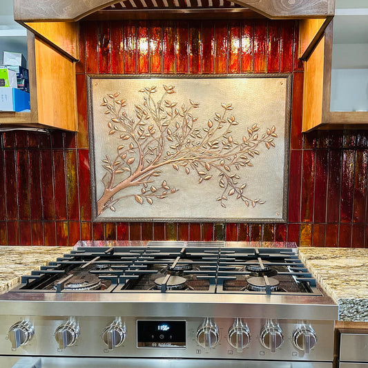 Tree Branches with Leaves Kitchen Backsplash Tile