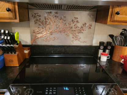 Gray Copper Tree Branches Backsplash | Handmade Copper Kitchen Backsplash Tile