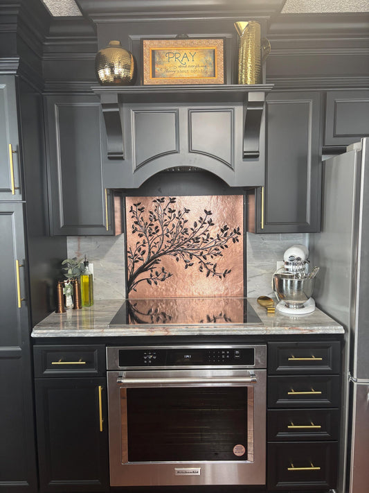 Copper & Black Tree Branches Backsplash | Bold Handmade Copper Kitchen Backsplash Panel - Natuross