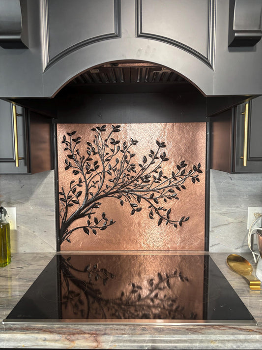Copper & Black Tree Branches Backsplash | Bold Handmade Copper Kitchen Backsplash Panel - Natuross