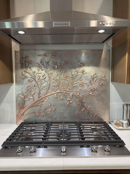 Gray Copper Tree Branches Backsplash | Handmade Copper Kitchen Backsplash Tile