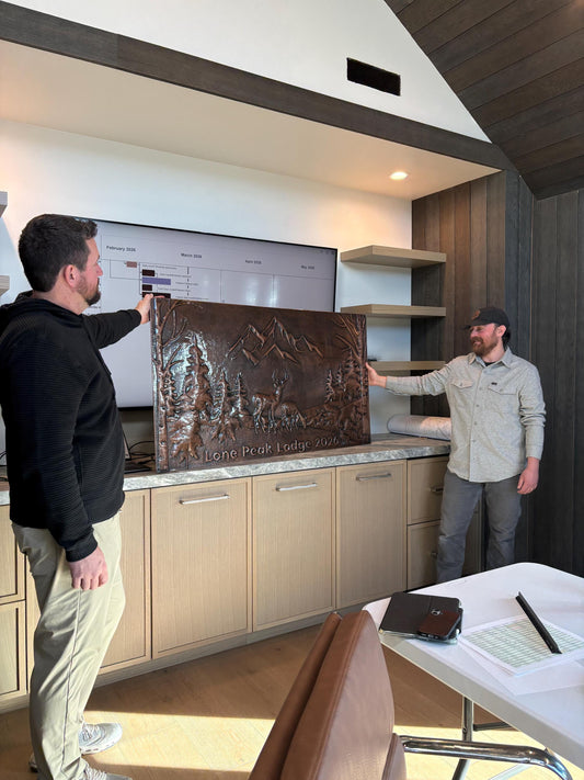 Wilderness Whisper Artisan Copper Backsplash - Mountain and Deer Design - Natuross