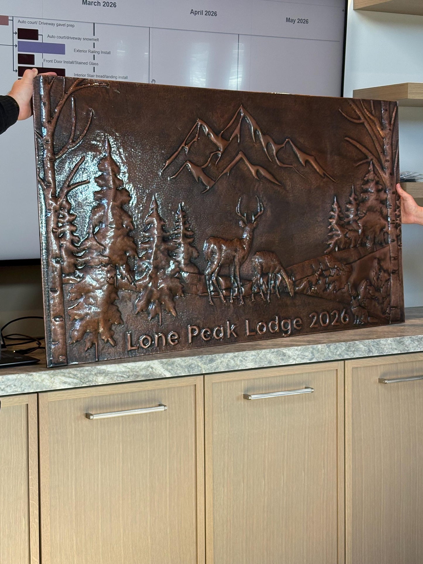 Wilderness Whisper Artisan Copper Backsplash - Mountain and Deer Design - Natuross