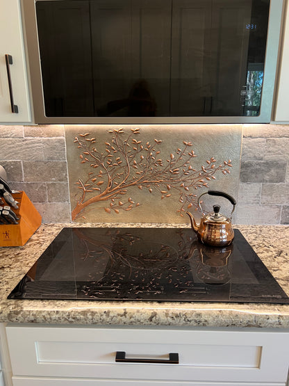 Gray Copper Tree Branches Backsplash | Handmade Copper Kitchen Backsplash Tile