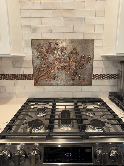 Gray Copper Tree Branches Backsplash | Handmade Copper Kitchen Backsplash Tile