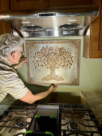 Tree of Life Copper Kitchen Backsplash — Silver-Copper