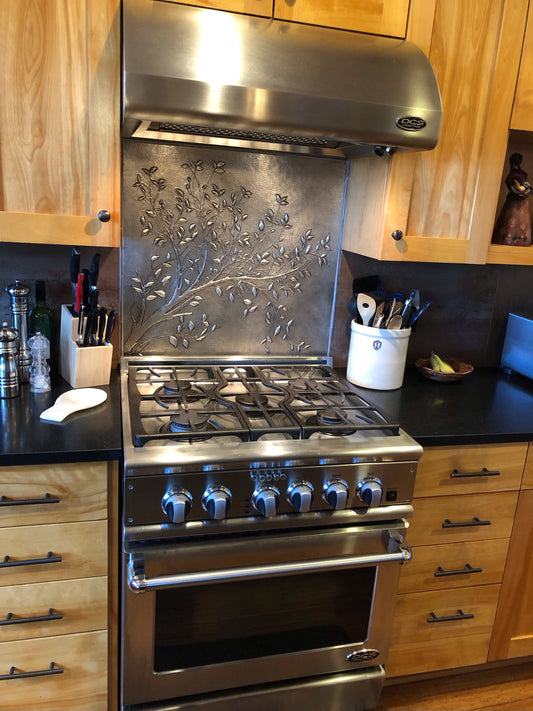 Gray Tree Branches Copper Backsplash | Modern Farmhouse Handmade Copper Kitchen Backsplash Panel - Natuross