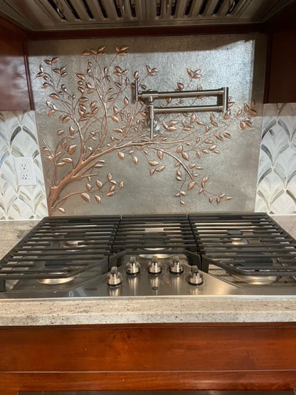 Gray Copper Tree Branches Backsplash | Handmade Copper Kitchen Backsplash Tile