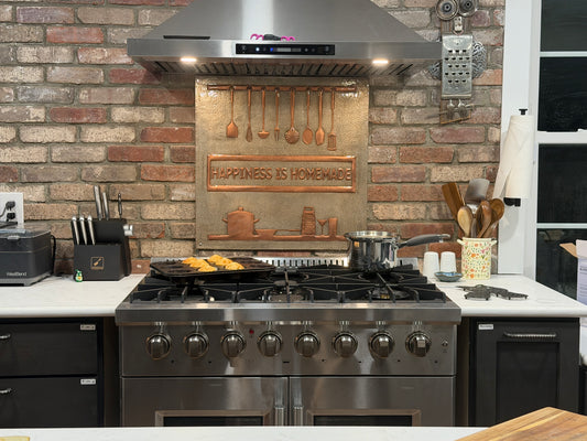 "Happiness is Homemade" Silver & Copper Kitchen Backsplash