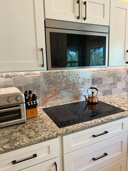Gray Copper Tree Branches Backsplash | Handmade Copper Kitchen Backsplash Tile