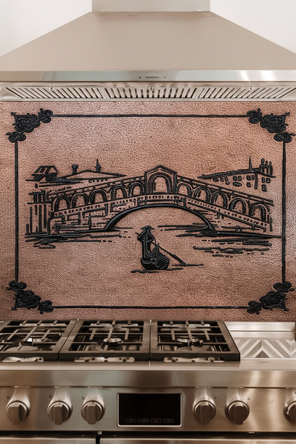 Italian Gondola Copper Backsplash - close-up front view