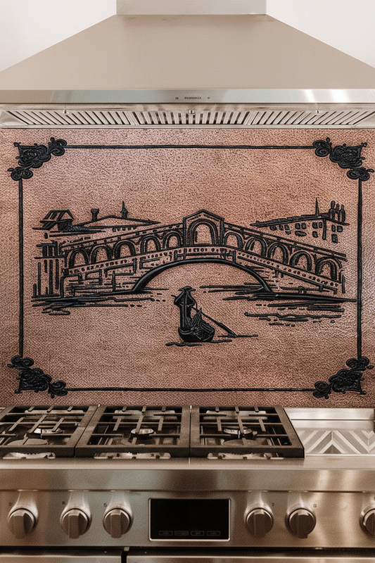 Italian Gondola Copper Backsplash - close-up front view