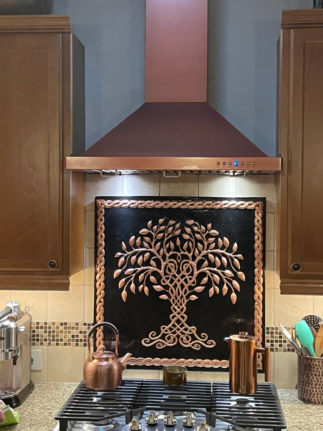 Braided Tree of Life Copper Backsplash — Black Copper