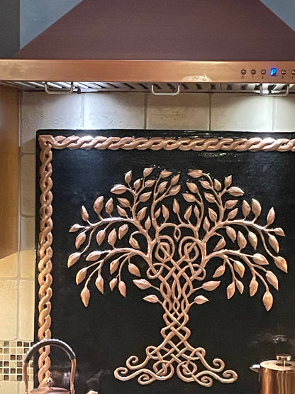 Braided Tree of Life Copper Backsplash — Black Copper