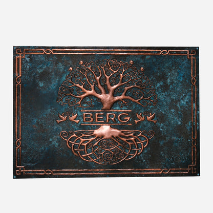 Copper Family Name Sign (Split Tree of Life, Dove and Robin Birds) - Natuross