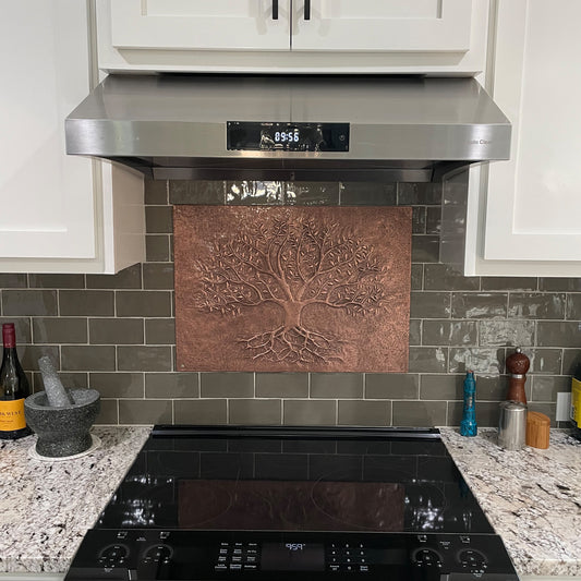 Copper Tree With Roots Backsplash | Handmade Symbolic Copper Kitchen Backsplash Panel - Natuross