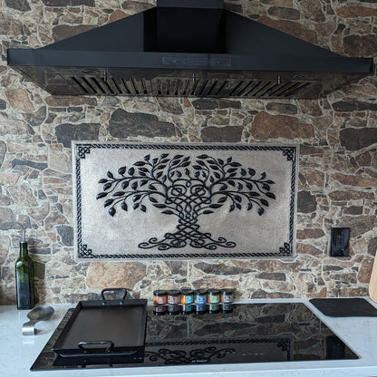 Gray & Black Tree of Life Backsplash | Bold Handmade Copper Kitchen Backsplash Panel - Natuross