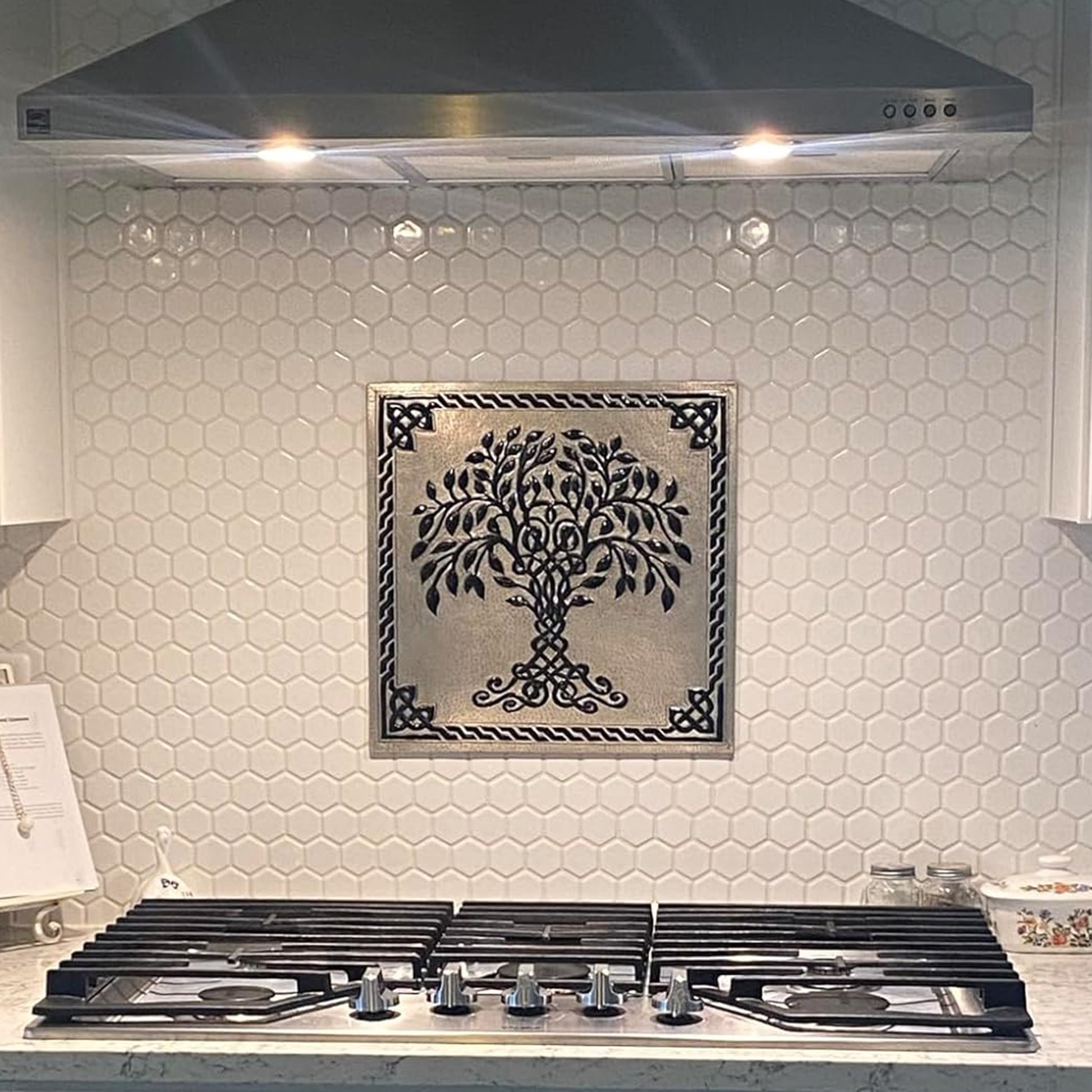Gray & Black Tree of Life Backsplash | Bold Handmade Copper Kitchen Backsplash Panel - Natuross