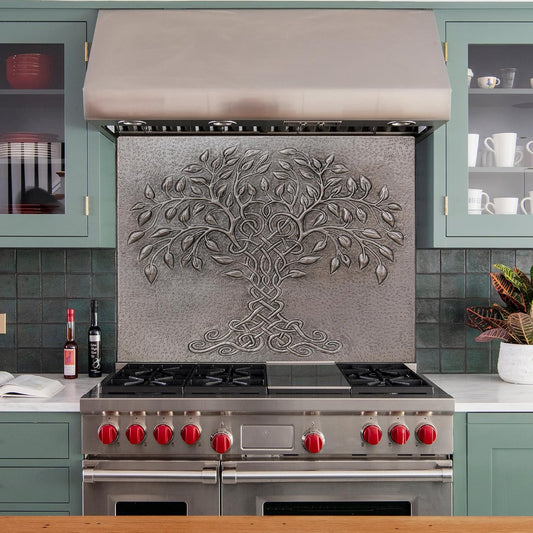 Tree of Life Copper Backsplash in Silver Finish