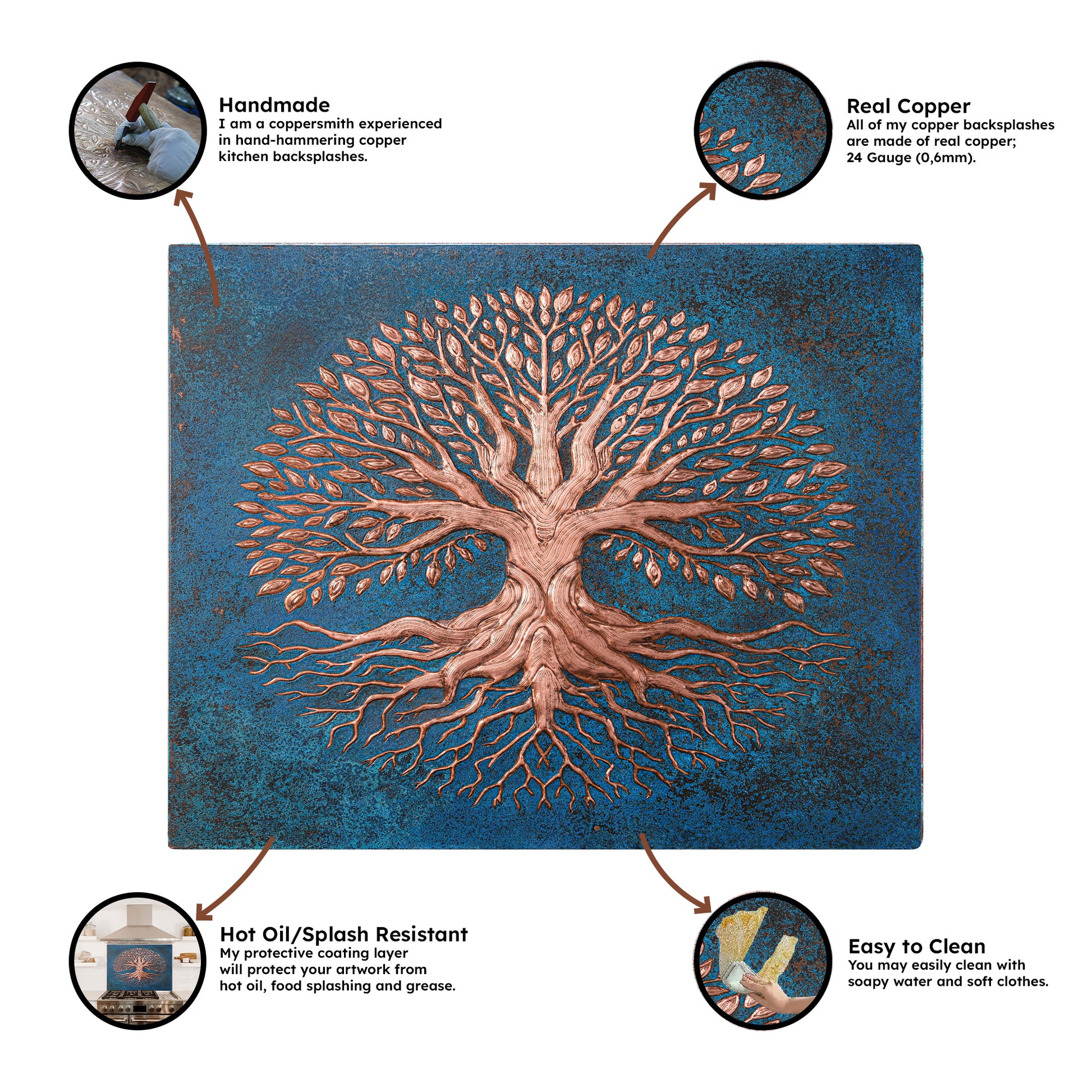 Tree of Knowledge Copper Kitchen Backsplash Tile