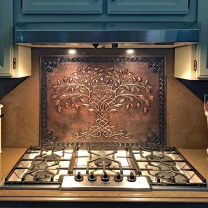 Kitchen Backsplash (Tree of Life and Celtic Border, Brown Patina)