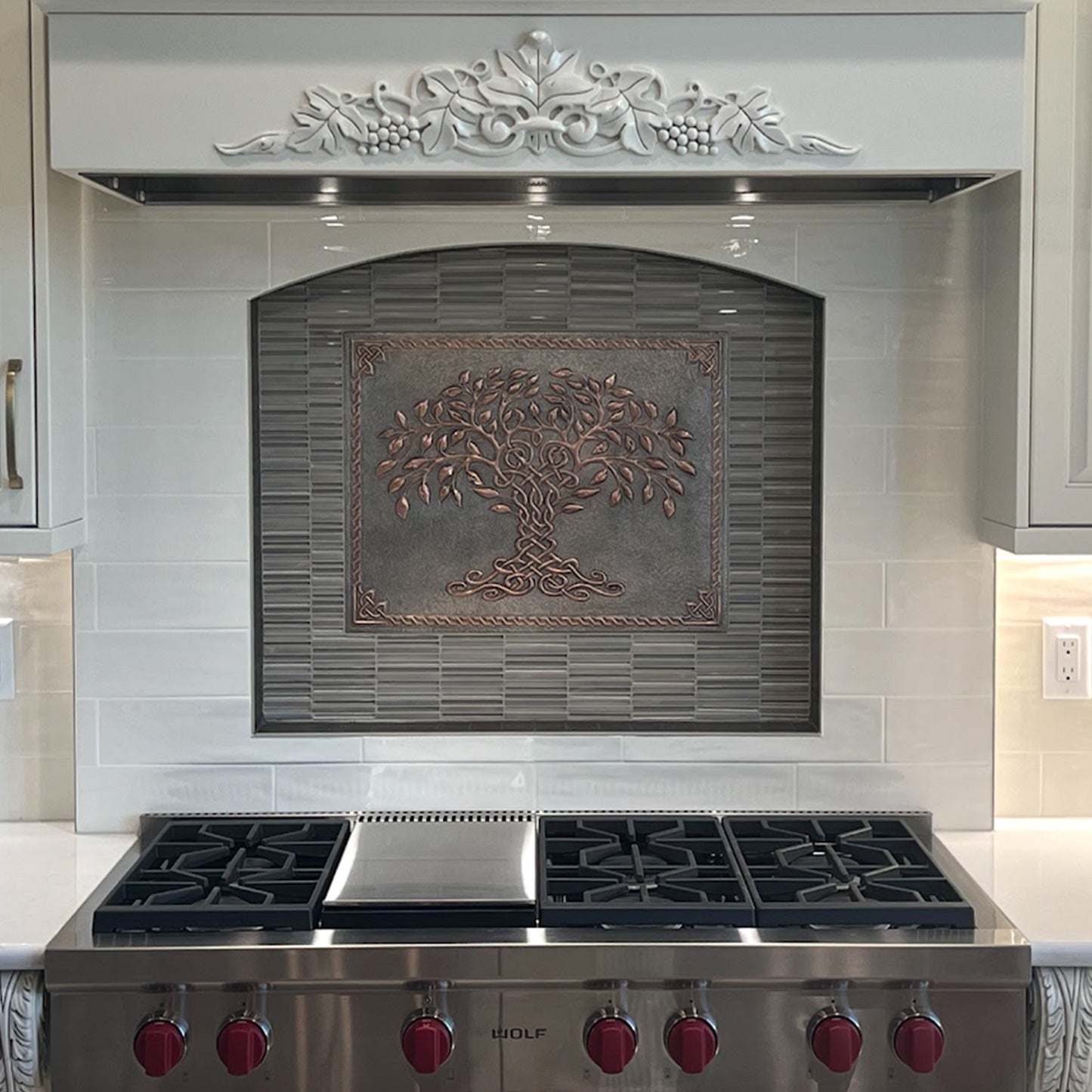Gray & Copper Tree of Life Backsplash | Two-Tone Handmade Copper Kitchen Wall Art - Natuross